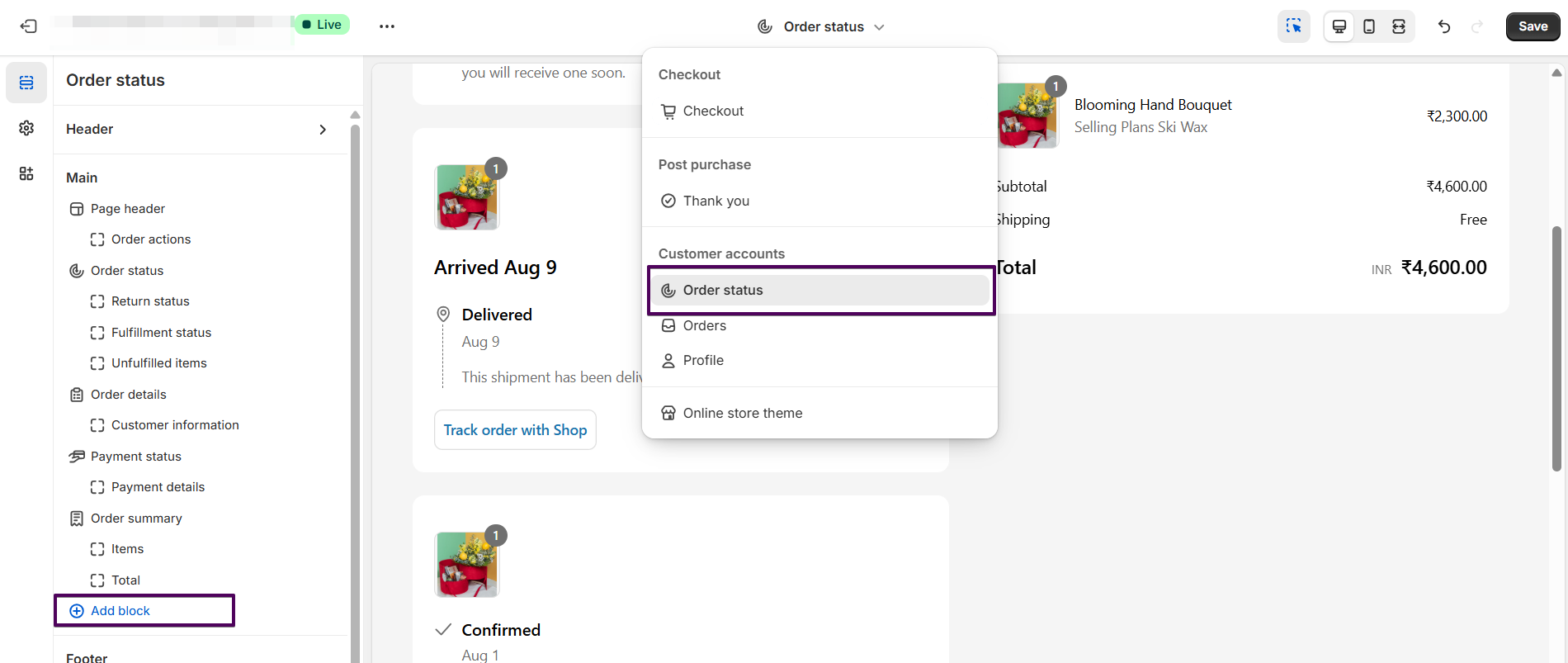 Checkout section in theme editor